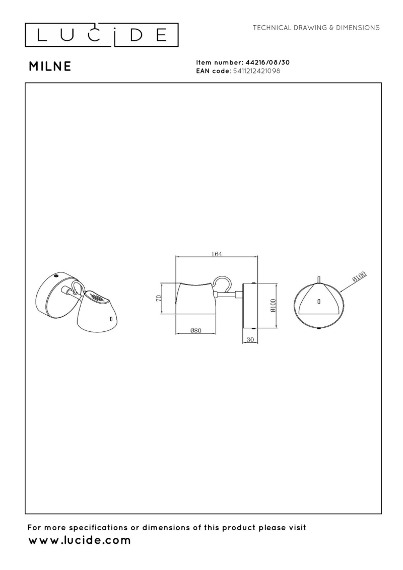 Lucide MILNE - Nástenné svietidlo - LED Dim. - 1x6W 2700K - Čierna